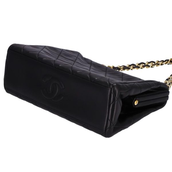 00523 3 Chanel Matelasse Gama Mouth Chain Handbag Lambskin Black