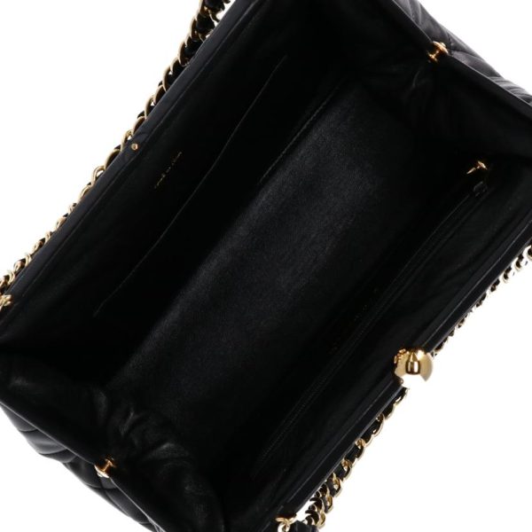 00523 5 Chanel Matelasse Gama Mouth Chain Handbag Lambskin Black