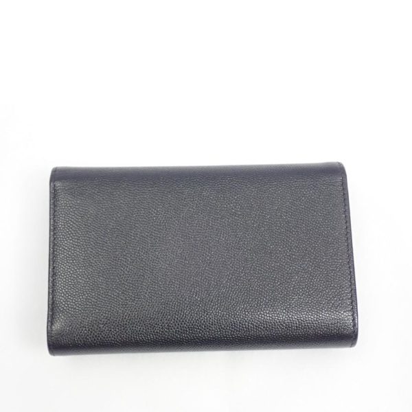 00639 3 Chanel Caviar Skin Coco Mark Three Fold Wallet Black