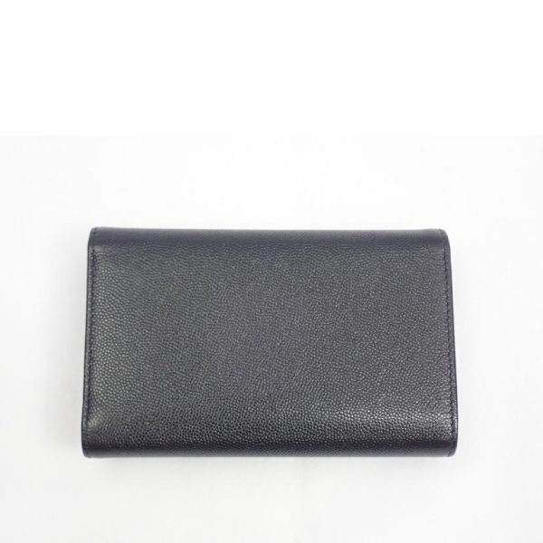 00639 4 Chanel Caviar Skin Coco Mark Three Fold Wallet Black