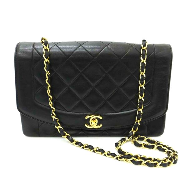 00950 1 Chanel Diana Flap Chain Shoulder Bag Lambskin Black