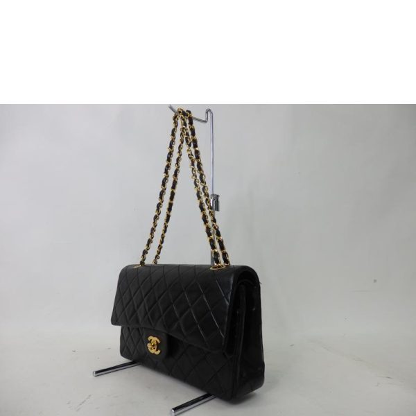 00967 3 Chanel Diana Flap Chain Shoulder Bag Gold Hardware Black