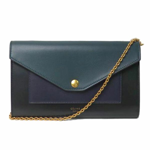 01009 1 Celine Calf Leather Large Flap Chain Wallet Bag