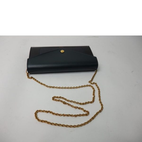 01009 4 Celine Calf Leather Large Flap Chain Wallet Bag