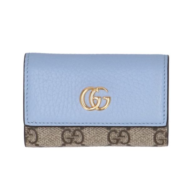 01080 1 Gucci GG Marmont 6 Key Case Wallet Brown Light Blue