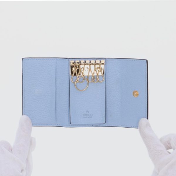 01080 3 Gucci GG Marmont 6 Key Case Wallet Brown Light Blue