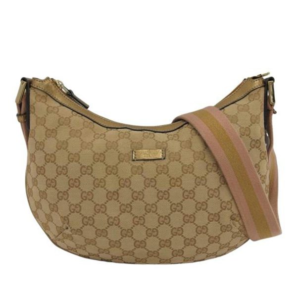 01155 1 Gucci GG Canvas Shoulder Bag Beige Gold