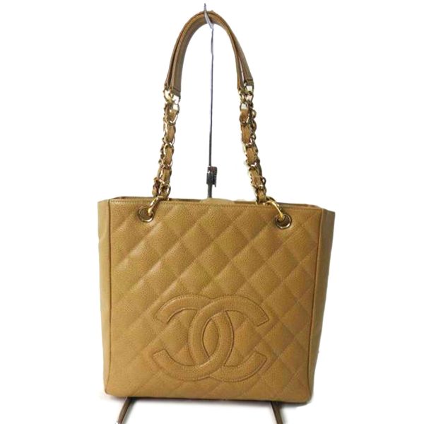 01193 1 Chanel Caviar Skin PST Tote Bag Light Brown