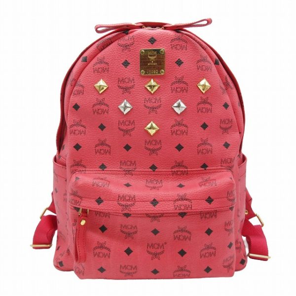 012 202405300454 1 MCM Visetos Studded Rucksack Backpack Leather Pink