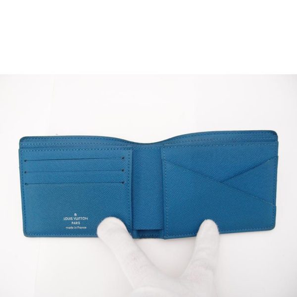 01453 4 Louis Vuitton Portefeuil Multiple Taiga Wallet Blue