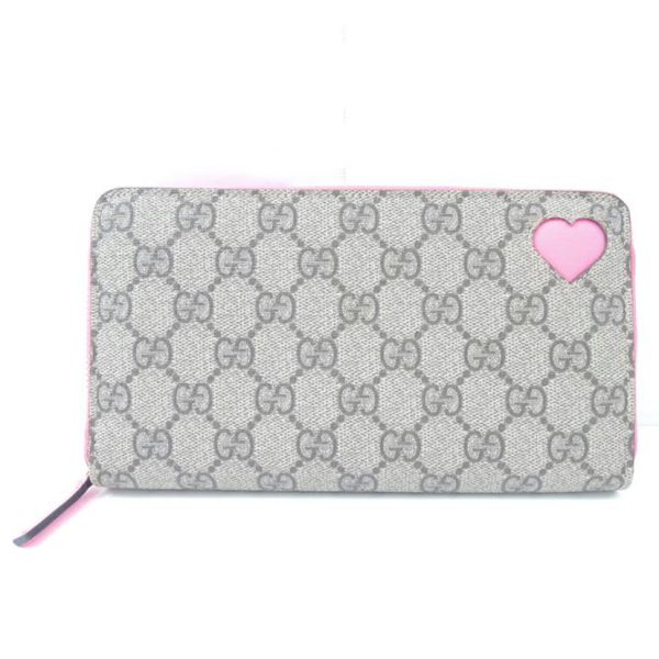 01488 1 Gucci GG Supreme Heart Round Zipper Wallet Beige