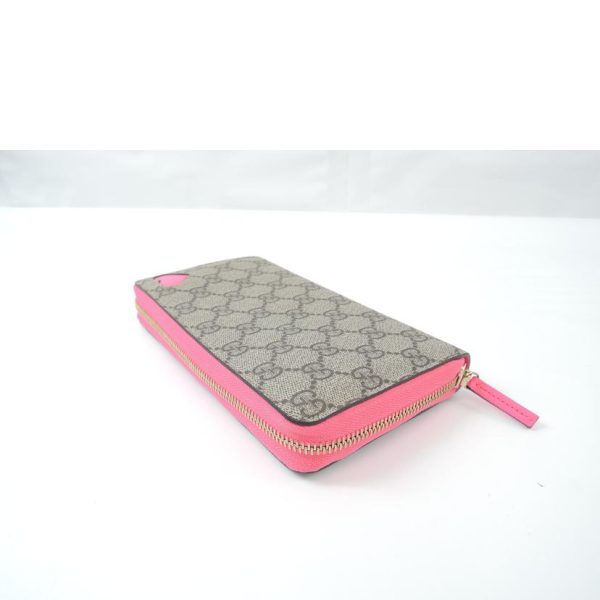 01488 3 Gucci GG Supreme Heart Round Zipper Wallet Beige