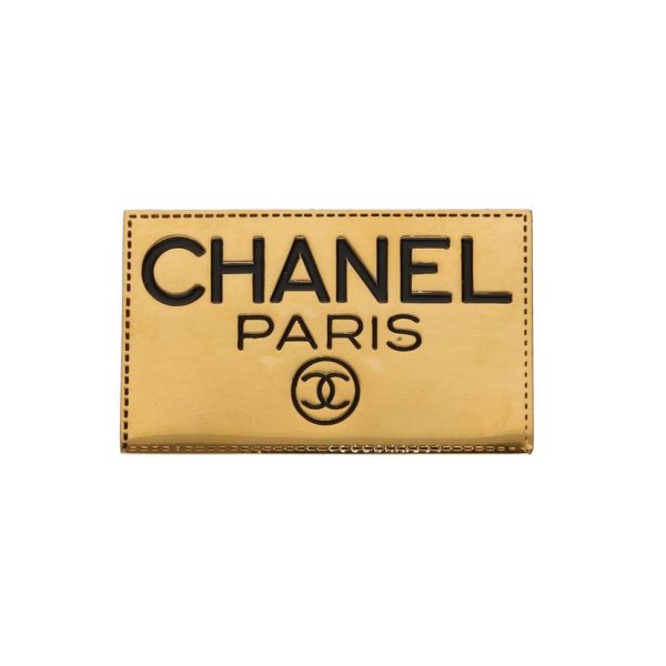 01858 1 Chanel Logo Plate Square Brooch Gold