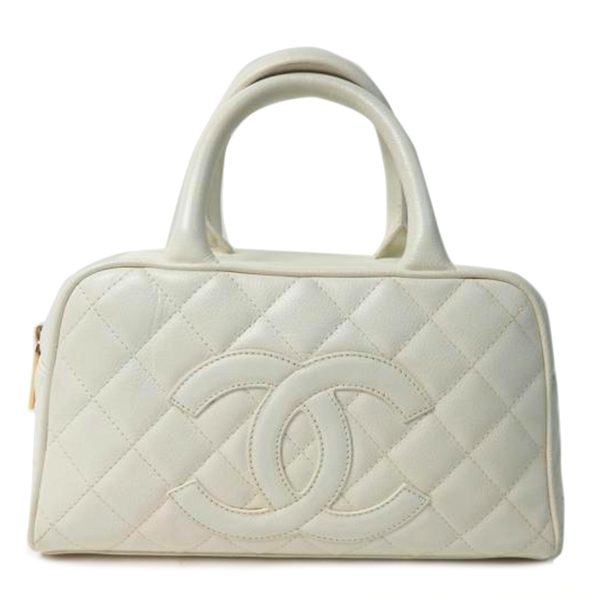 01955 1 Chanel Cocomark Mini Boston Bag Caviar Skin White