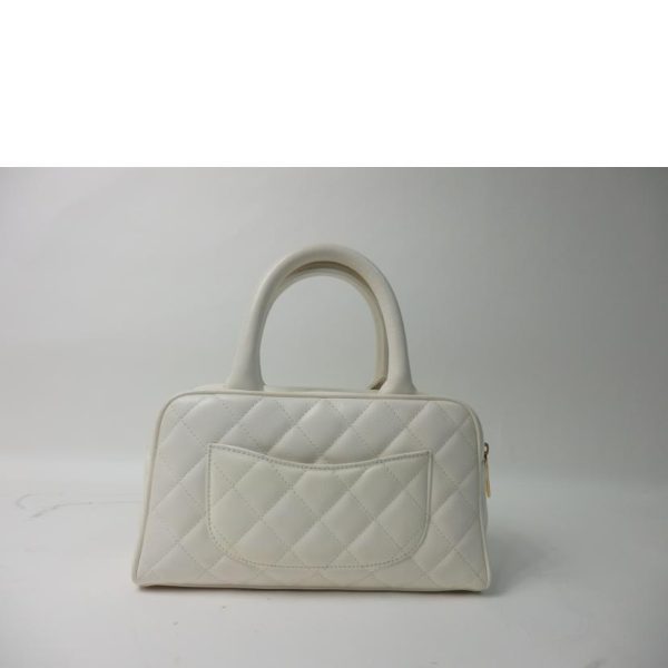 01955 2 Chanel Cocomark Mini Boston Bag Caviar Skin White