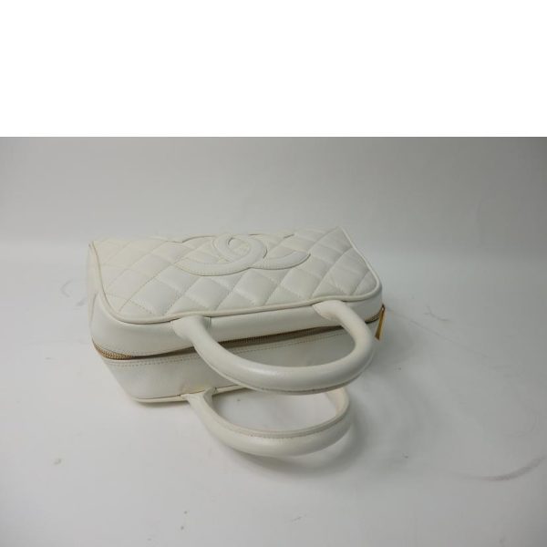 01955 4 Chanel Cocomark Mini Boston Bag Caviar Skin White