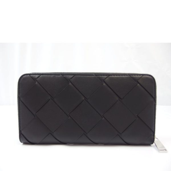 02690 7 Bottega Veneta Maxi Intrecciato Round Zipper Long Wallet Black