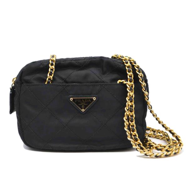 02737 1 Prada Tessuto Quilted Shoulder Chain Tote Nero