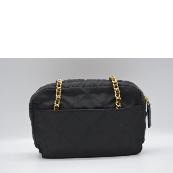 02737 2 Prada Tessuto Quilted Shoulder Chain Tote Nero