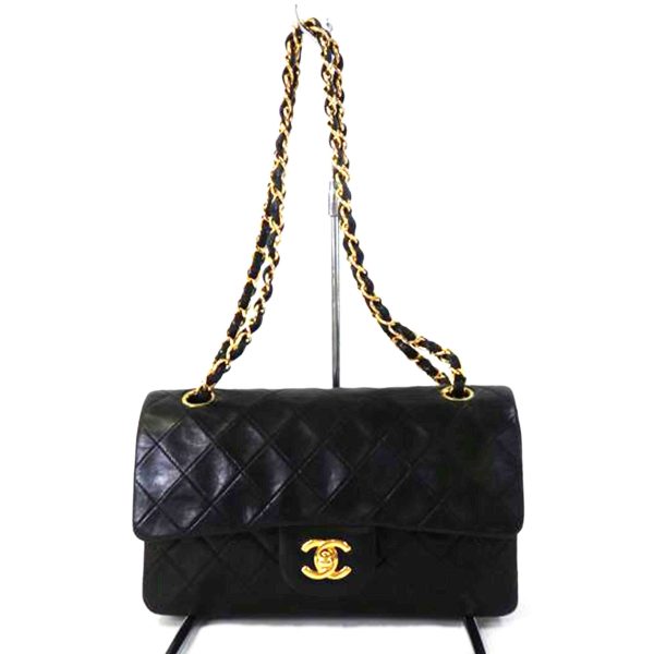 02836 1 Chanel Matelassé W Flap Chain Shoulder Bag 23 Black