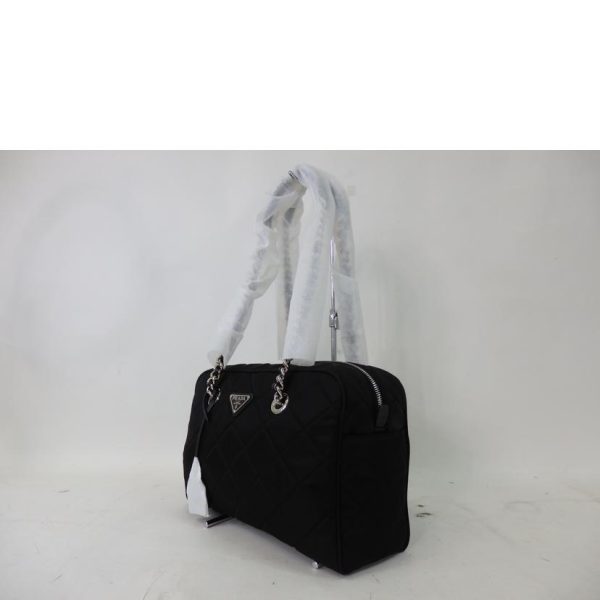 02904 3 Prada Logo Nylon Chain Bag Black