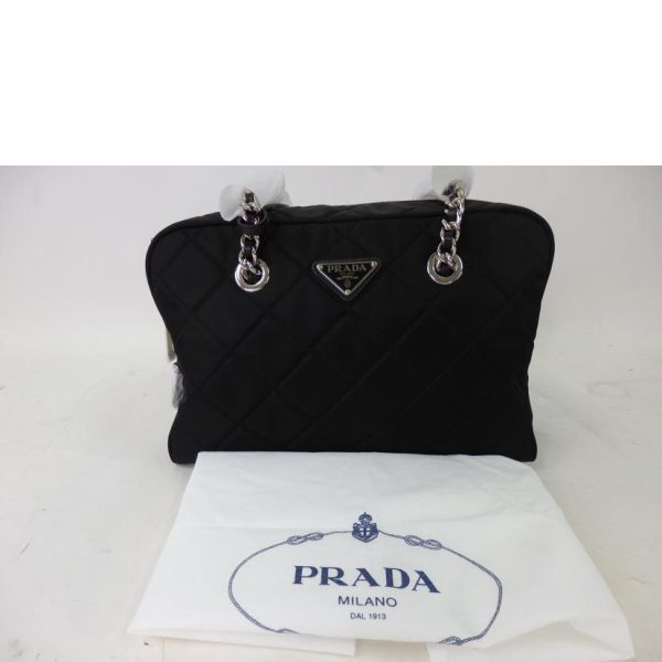 02904 8 Prada Logo Nylon Chain Bag Black