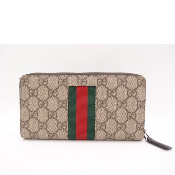 03112 2 Gucci GG Supreme Bee Round Zip Long Wallet Beige