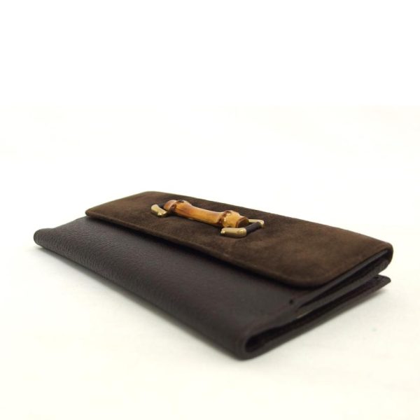 03138 3 Gucci Bamboo W Hook Bi fold Long Wallet Brown