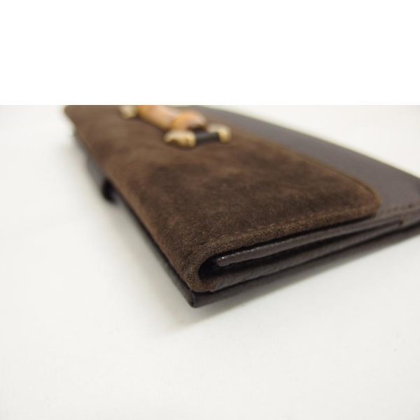 03138 8 Gucci Bamboo W Hook Bi fold Long Wallet Brown