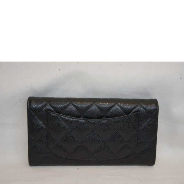 03215 2 Chanel Matelassé Caviar Skin Classic Long Flap Clutch Black