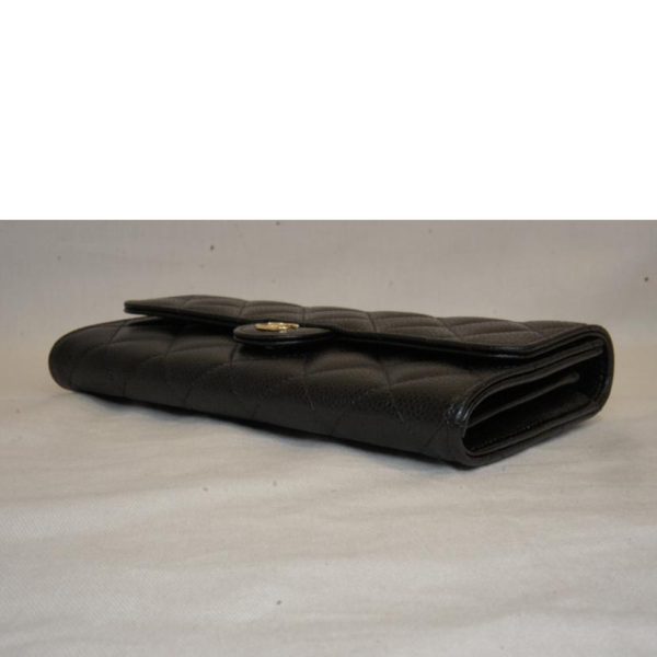 03215 3 Chanel Matelassé Caviar Skin Classic Long Flap Clutch Black