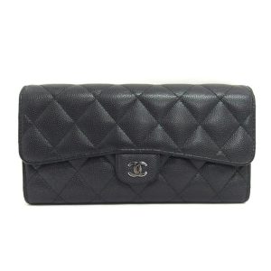 03695 1 Chanel Silver Pushlock Chain Shoulder Calf Leather Black