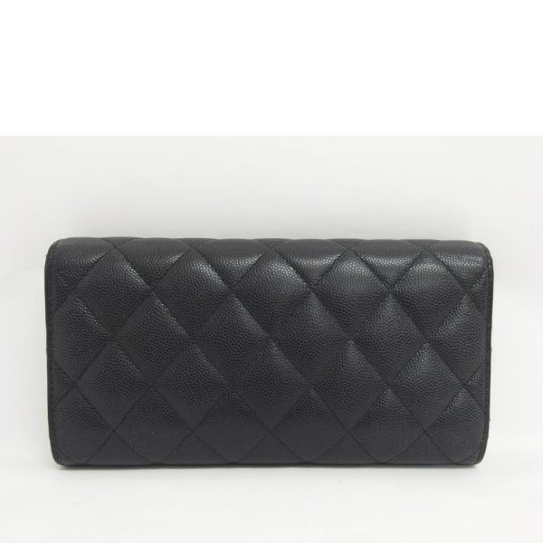 03695 2 Chanel Matelassé Caviar Skin Bi Fold Long Wallet Black Lame