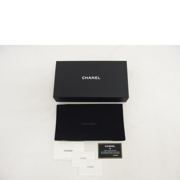 03695 6 Chanel Matelassé Caviar Skin Bi Fold Long Wallet Black Lame