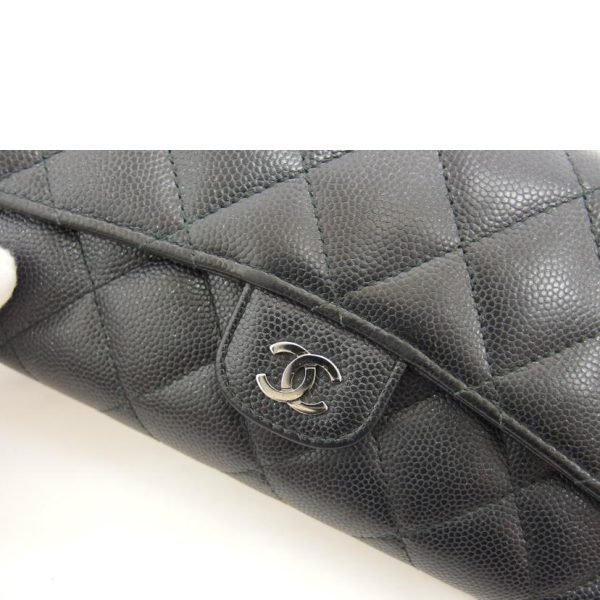 03695 7 Chanel Matelassé Caviar Skin Bi Fold Long Wallet Black Lame