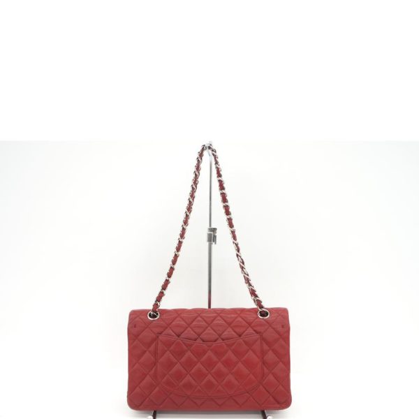 03841 2 Chanel Matelassé Caviar Skin W Flap Chain Shoulder Bag Red