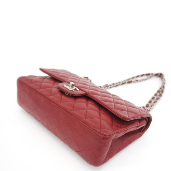 03841 3 Chanel Matelassé Caviar Skin W Flap Chain Shoulder Bag Red