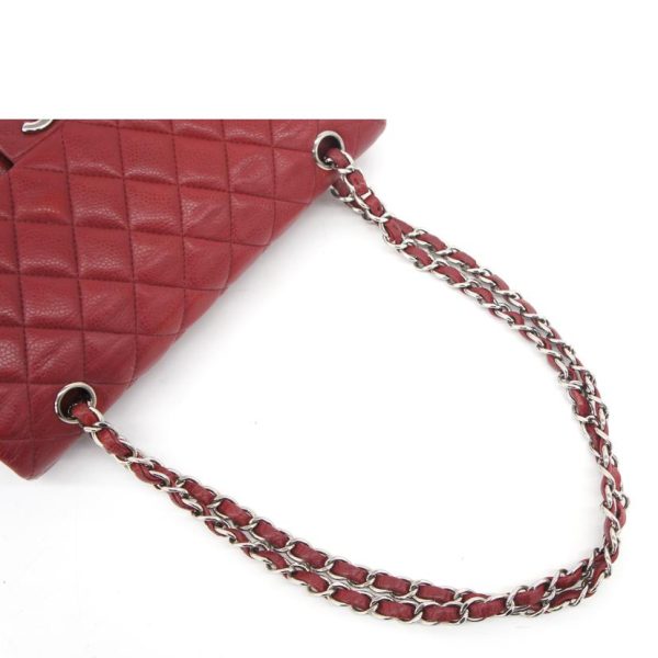 03841 4 Chanel Matelassé Caviar Skin W Flap Chain Shoulder Bag Red