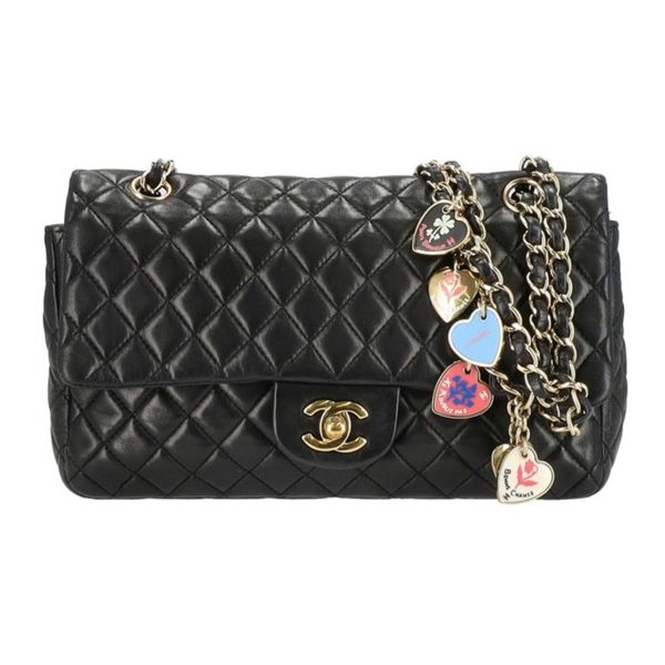 03933 1 Chanel Valentine Matelasse Heart Charm Chain Shoulder Bag Black