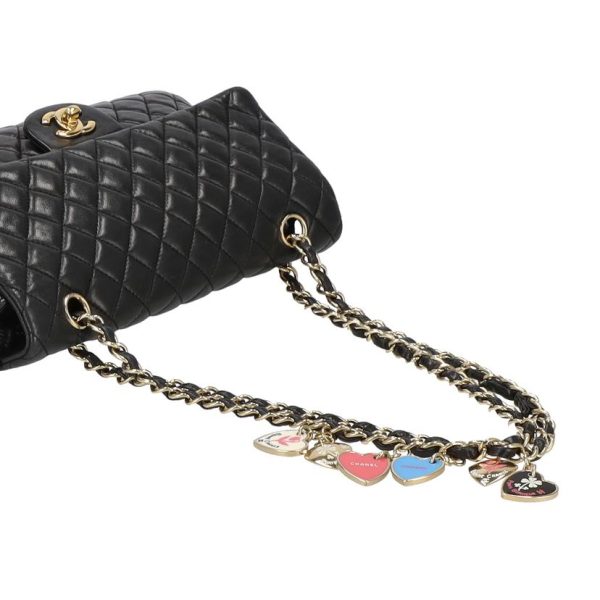 03933 4 Chanel Valentine Matelasse Heart Charm Chain Shoulder Bag Black