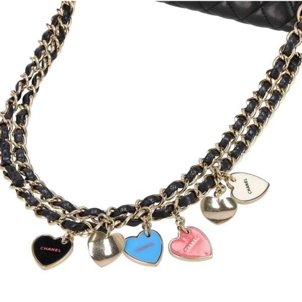 03933 8 Chanel Valentine Matelasse Heart Charm Chain Shoulder Bag Black