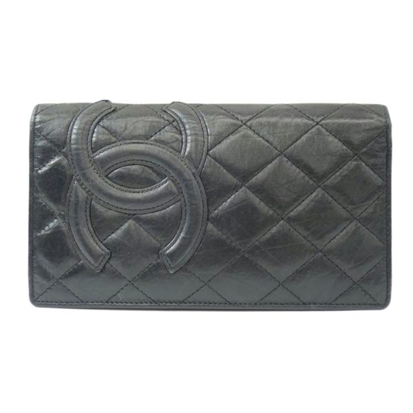 03994 1 Chanel Ganbon Line Long Wallet Bag Black