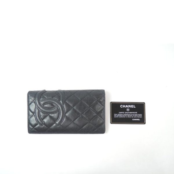 03994 7 Chanel Ganbon Line Long Wallet Bag Black