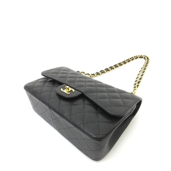 04114 3 Chanel Vintage Lambskin V Stitch Shoulder Bag Black