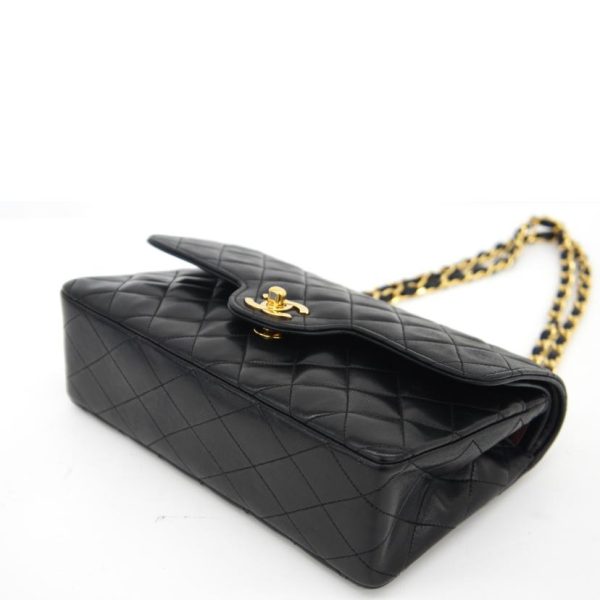 04145 3 Chanel Matelassé W Flap Caviar Skin Chain Shoulder Bag Black