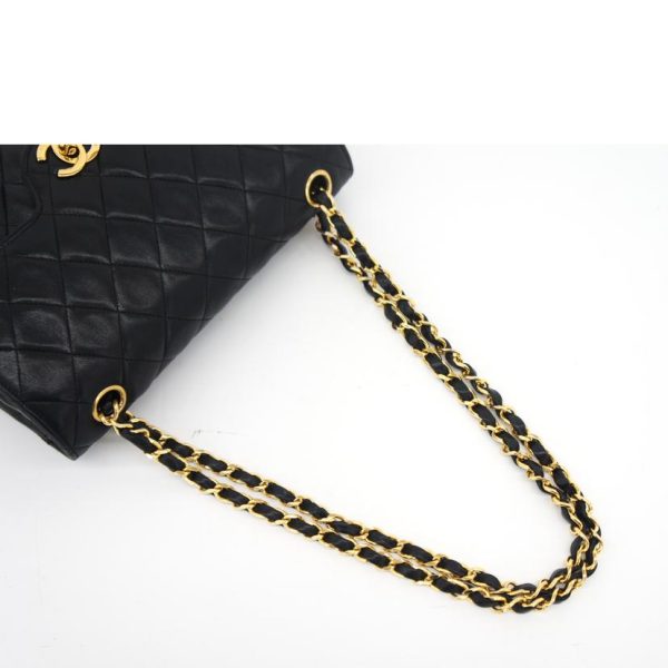 04145 4 Chanel Matelassé W Flap Caviar Skin Chain Shoulder Bag Black