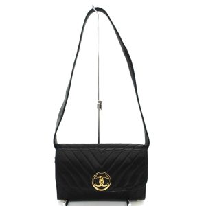 04176 1 CHANEL Chain Shoulder Bag Matelasse Leather Black