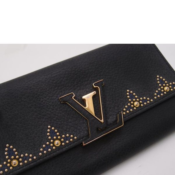 04209 7 Louis Vuitton Portefeuil Capucines Wallet Taurillon Noir Studs