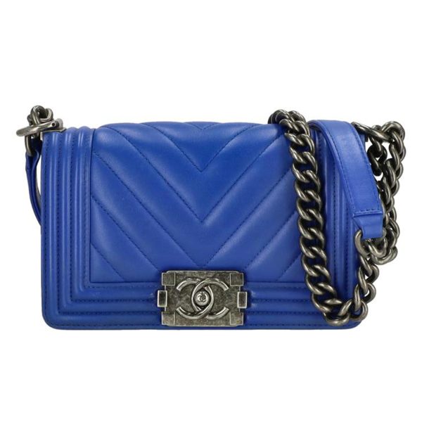 04213 1 Chanel Boy V Stitch Shoulder Bag Blue