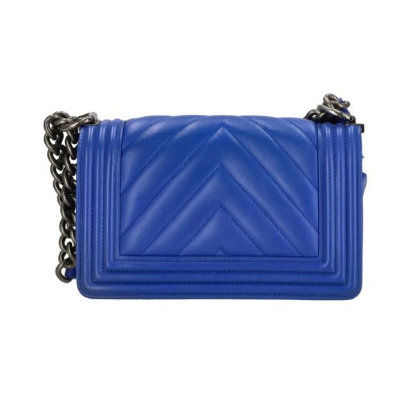 04213 2 Chanel Boy V Stitch Shoulder Bag Blue